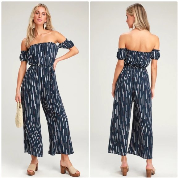 Lulus Pants - Lulu's true radiance off the shoulder jumpsuit